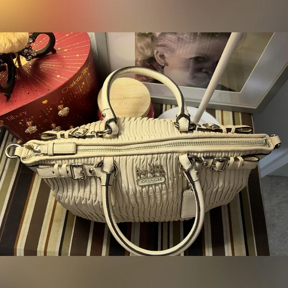 Coach 2012 Ivory Pleated Gathered Leather Sophia Madison Satchel #B1282-18620
